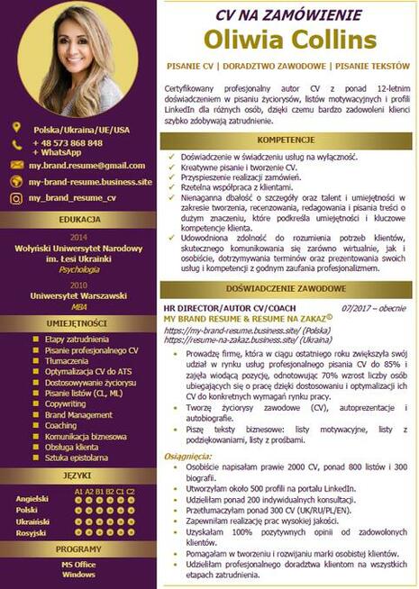Pisanie CV na zamówienie, j. polski i angielski