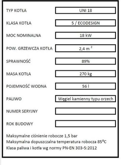 Piec kocioł Nadmuchowy 19 kW do 160 m2 drewno węgiel