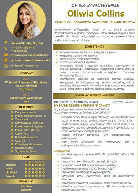 Pisanie CV na zamówienie, j. polski i angielski