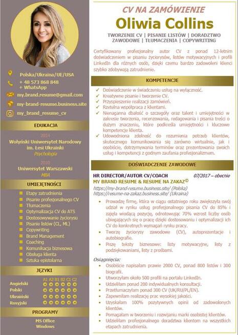 Pisanie CV na zamówienie, j. polski i angielski