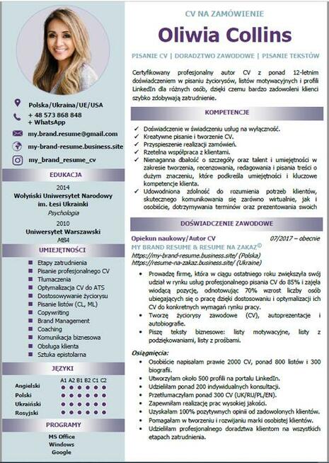 Pisanie CV na zamówienie, j. polski i angielski