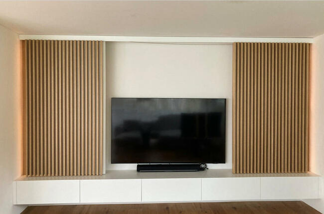 Lamele na ścianę, lamele drewniane na płycie, panele ścienne