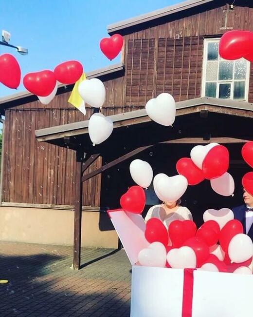 Balony z helem, balony led, ślub, wesele, skrzynia/pudło z b