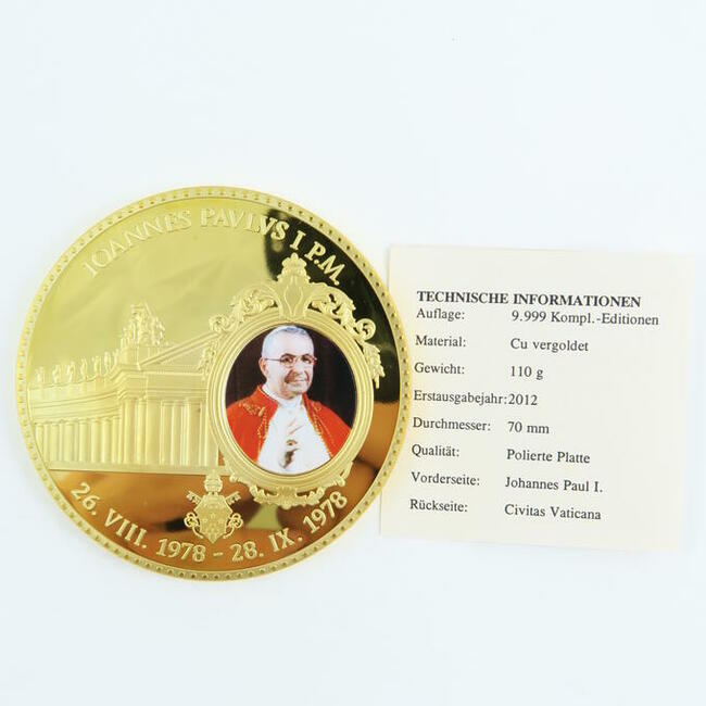 MEDAL PAPIEŻ BENEDYKT PAWEŁ II LEO VI PIUS ZŁOTO Au 24 karat