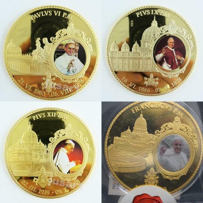 MEDAL PAPIEŻ BENEDYKT PAWEŁ II LEO VI PIUS ZŁOTO Au 24 karat