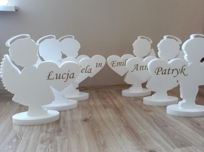 Aniołek z sercem+imię dekoracja Pierwsza Komunia