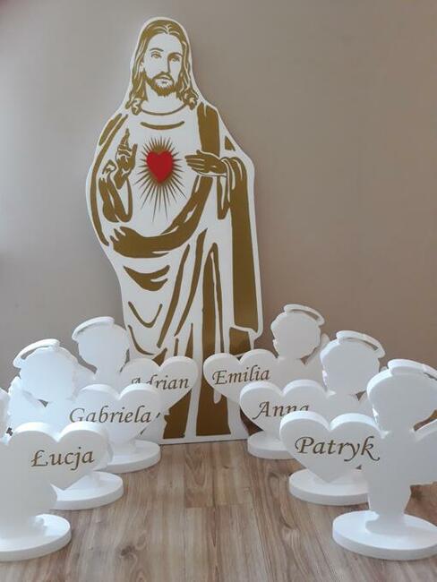 Aniołek z sercem+imię dekoracja Pierwsza Komunia