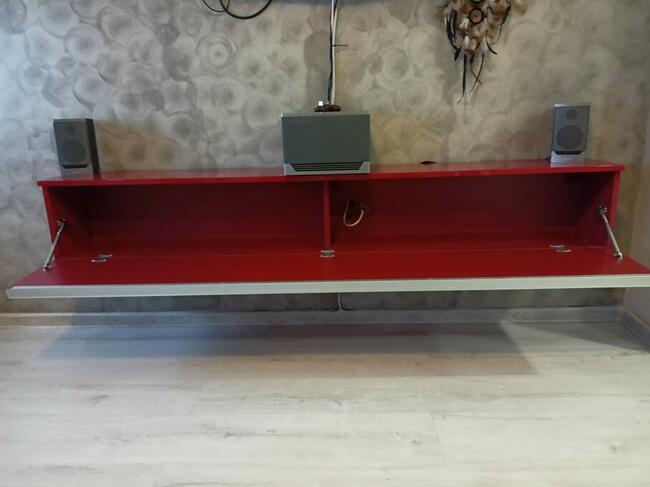 Szafka RTV_Wisząca_ Czerwony Połysk_ Wymiary 180*25*27,5