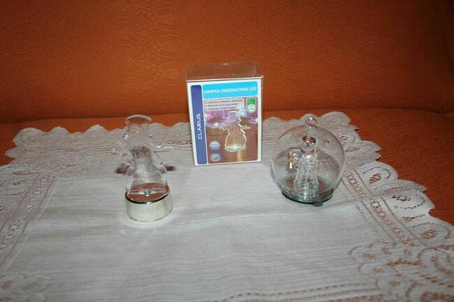 Bombka LED szklana kula anioł + bałwan LED