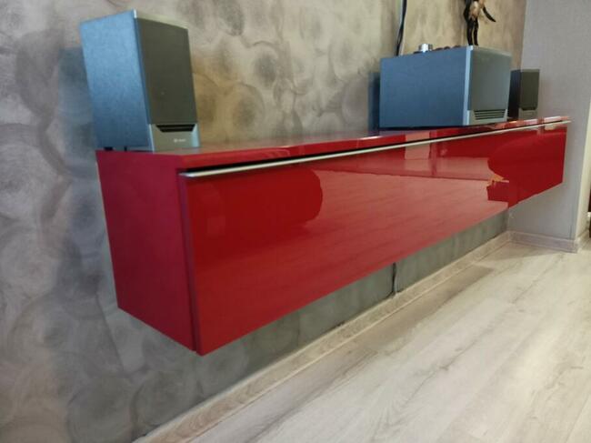 Szafka RTV_Wisząca_ Czerwony Połysk_ Wymiary 180*25*27,5