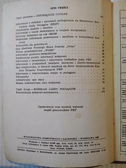 Rejonowy Rozkład Jazdy Pociągów Katowice 1985-1986.
