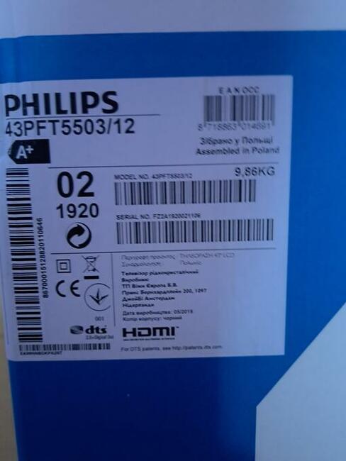 Telewizor LED Full HD PHILIPS 43 DVB-T2/HEVC