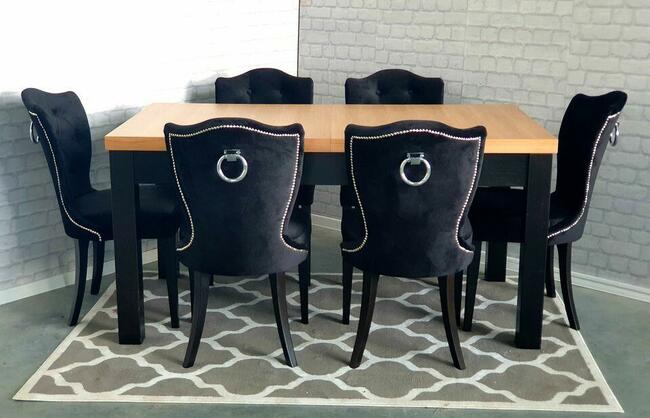 Krzesło tapicerowane czarne pikowane z kołatką glamour