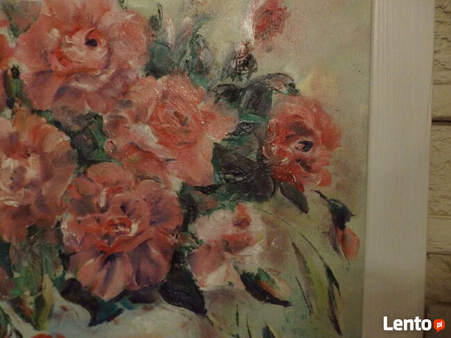 Obraz olejny KWIATY W WAZONIE RÓŻOWE