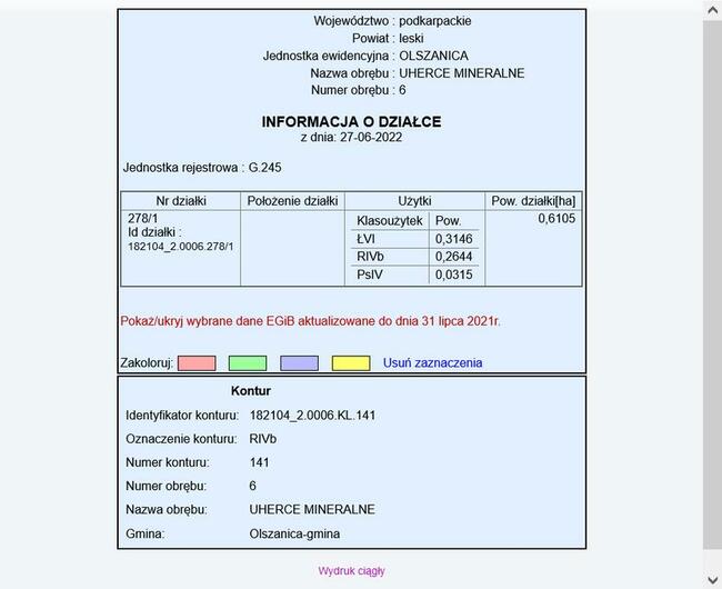 Działka z WZ 61 ar Uherce Mineralne Bieszczady