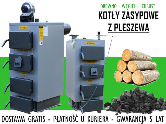 Kotły Pleszew - piec kocioł na drewno węgiel od 8 do 35 kw