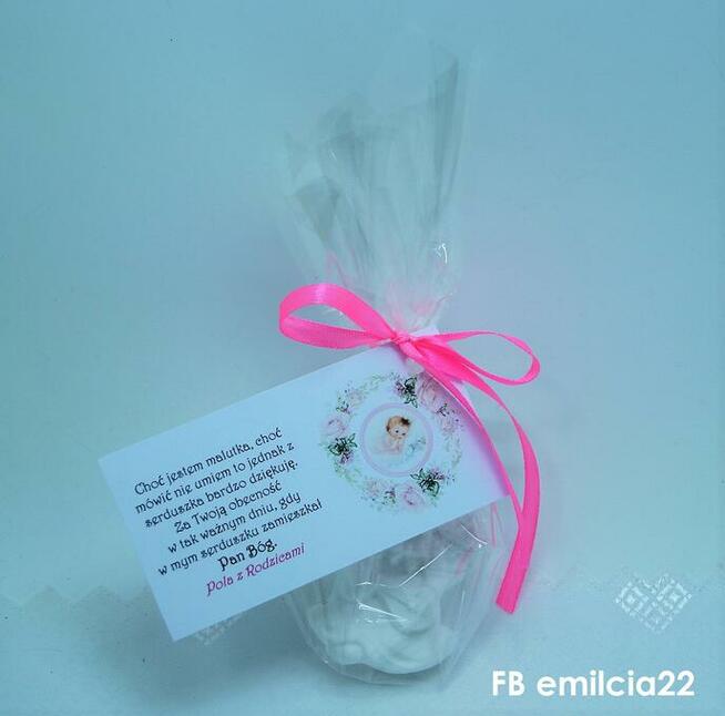 Aniołki jako podziękowanie dla gości z okazji Chrztu Św.,