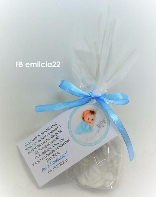 Aniołki jako podziękowanie dla gości z okazji Chrztu Św.,