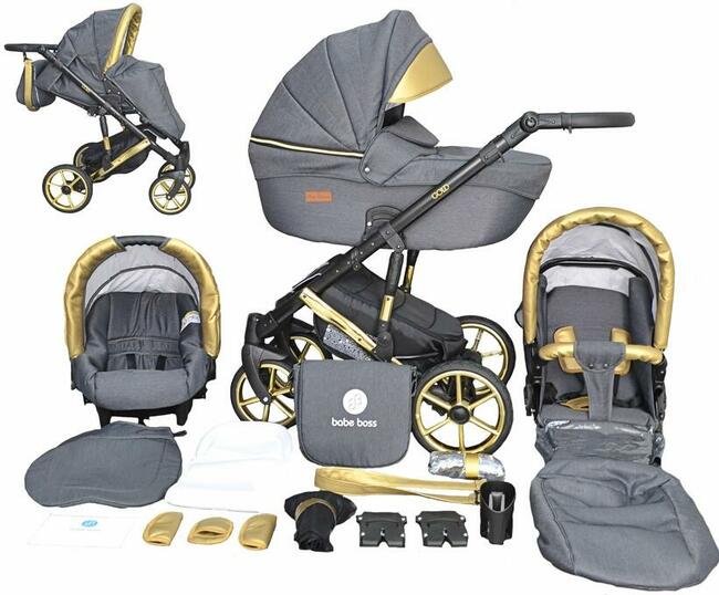 Wózek Dziecięcy Uczio Gold Złoty 4w1 Fotelik + Baza Isofix