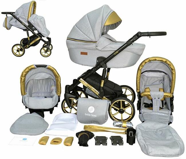 Wózek Dziecięcy Uczio Gold Złoty 4w1 Fotelik + Baza Isofix
