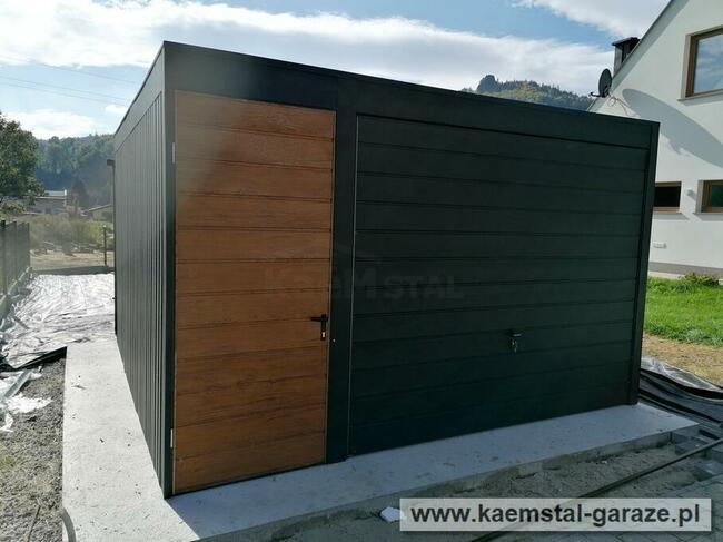 Garaż z blachy drewnopodobnej 5x5 spad w tył