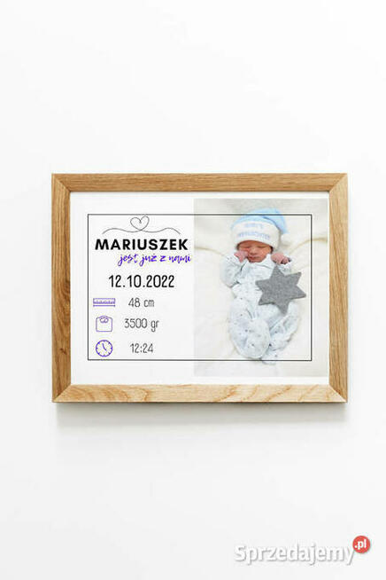 Metryczka dla dziecka na prezent chrzest narodziny zdjęcie