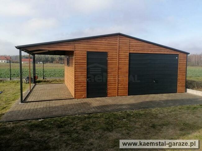 Garaż z blachy drewnopodobnej 5x5 spad w tył