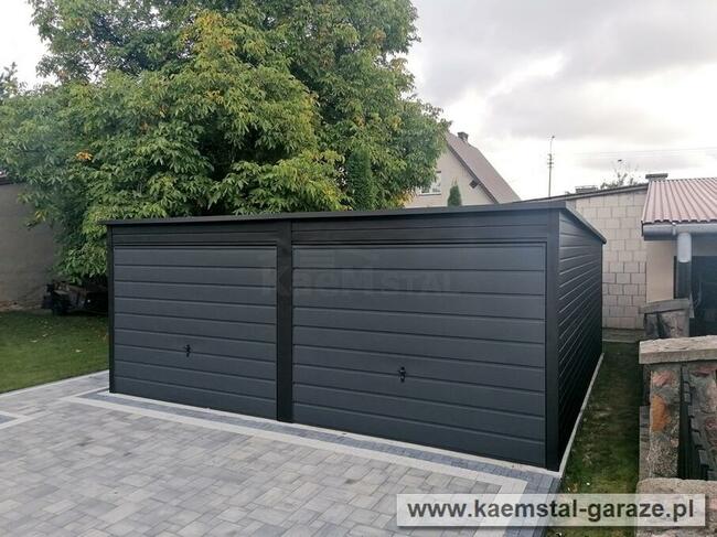 Solidny garaż blaszany 9x5 (bramy uchylne, dach dwuspadowy)