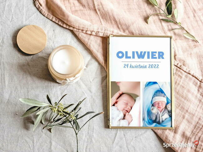 Metryczka ze zdjęciem dziecka prezent pamiątka narodzin