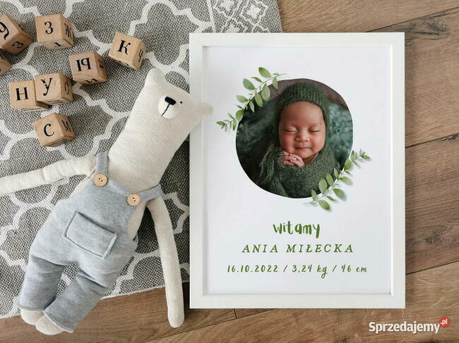 Metryczka na prezent ze zdjęciem urodziny dziecka