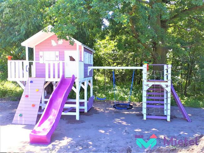Bogato wyposażony wyjątkowy drewniany domek plac zabaw dla d