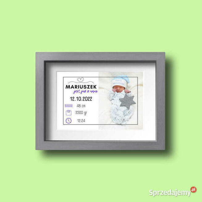 Metryczka dla dziecka na prezent chrzest narodziny zdjęcie