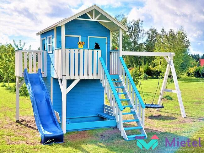 Plac zabaw z garażem i piaskownicą, domek, pełny zestaw
