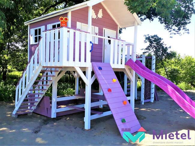 Bogato wyposażony wyjątkowy drewniany domek plac zabaw dla d