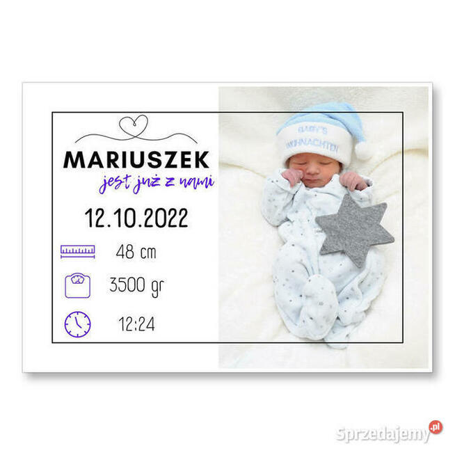 Metryczka dla dziecka na prezent chrzest narodziny zdjęcie