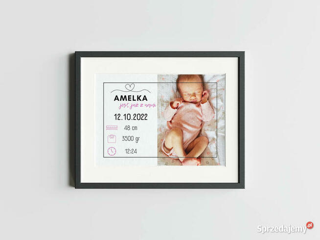 Metryczka dla dziecka na prezent chrzest narodziny zdjęcie