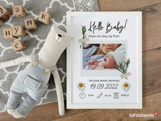 Metryczka zdjęcie dziecka personalizacja urodziny na prezent