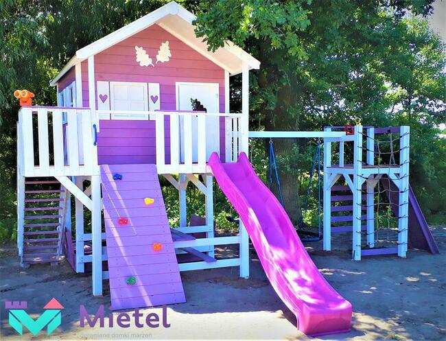 Bogato wyposażony wyjątkowy drewniany domek plac zabaw dla d