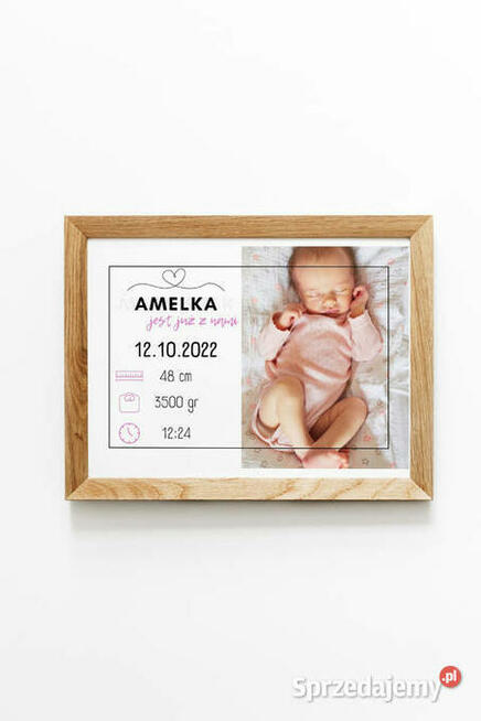 Metryczka dla dziecka na prezent chrzest narodziny zdjęcie