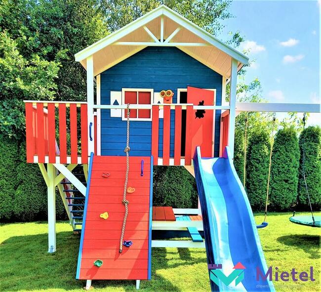 Bogato wyposażony wyjątkowy drewniany domek plac zabaw dla d