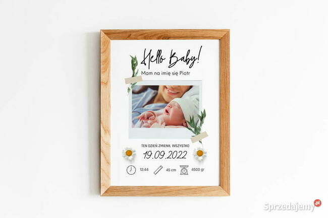 Metryczka zdjęcie dziecka personalizacja urodziny na prezent