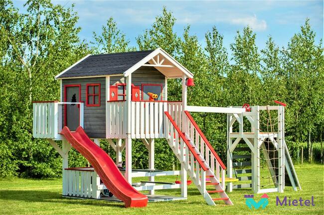Wyjątkowy domek drewniany pełny zestaw plac zabaw