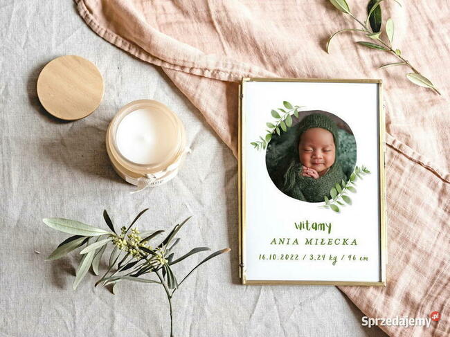 Metryczka na prezent ze zdjęciem urodziny dziecka