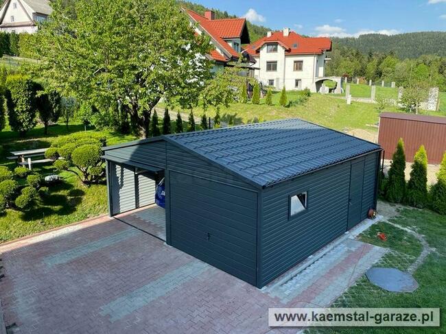 Garaż blaszany 6x5 blaszak spad w tył, antracyt