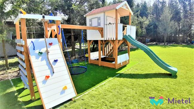 Domek z dużą piaskownicą zestaw dziecięca arkadia ze zjeżdża