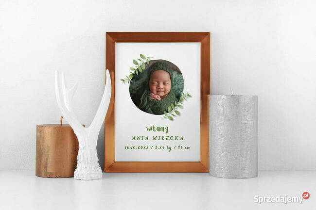 Metryczka na prezent ze zdjęciem urodziny dziecka