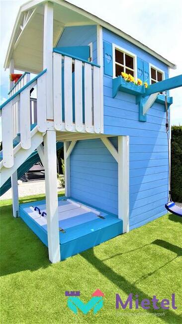 Plac zabaw z garażem i piaskownicą, domek, pełny zestaw