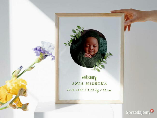 Metryczka na prezent ze zdjęciem urodziny dziecka