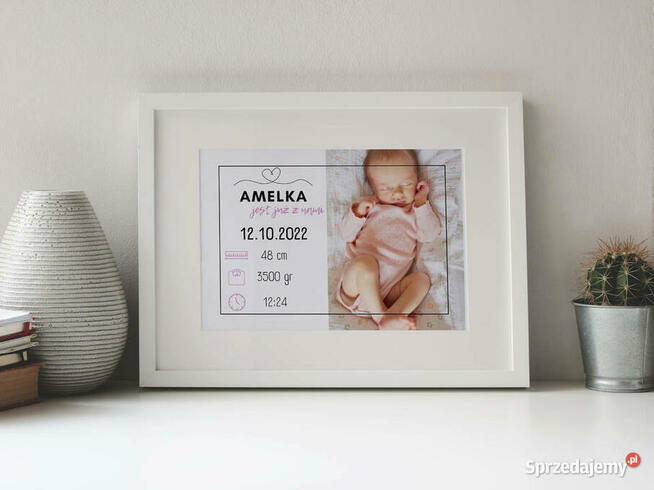 Metryczka dla dziecka na prezent chrzest narodziny zdjęcie