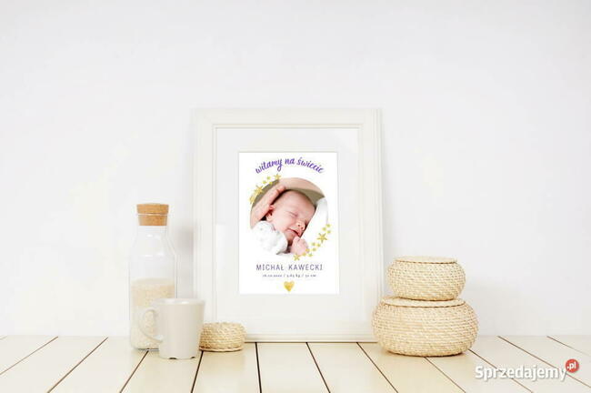 Metryczka dziecka ze zdjęciem data waga wzrost na prezent